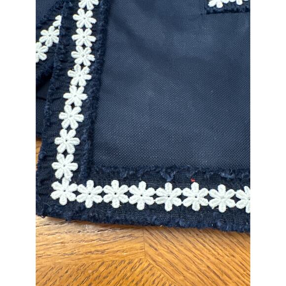 Talbots Navy Blue and White Floral Trim Cotton and Linen Blazer Size 8 - Picture 7 of 7